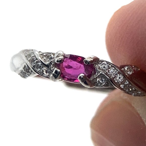 Tajikistan Ruby .32ct White Gold Finish Solid 925 Sterling Silver Ring - Picture 1 of 7